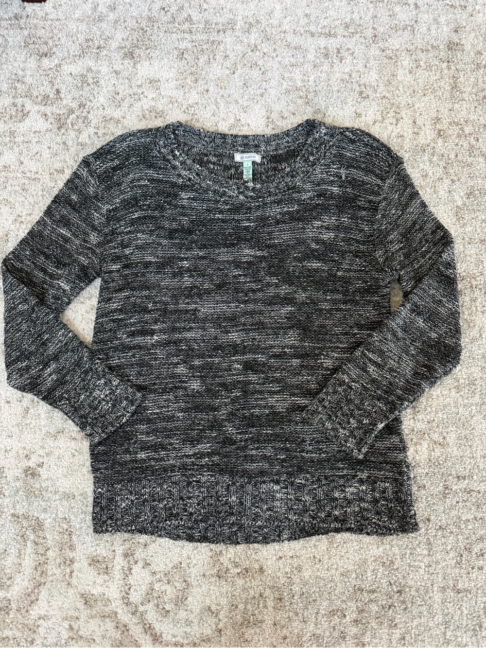 Susina Black Marled Crewneck Sweater